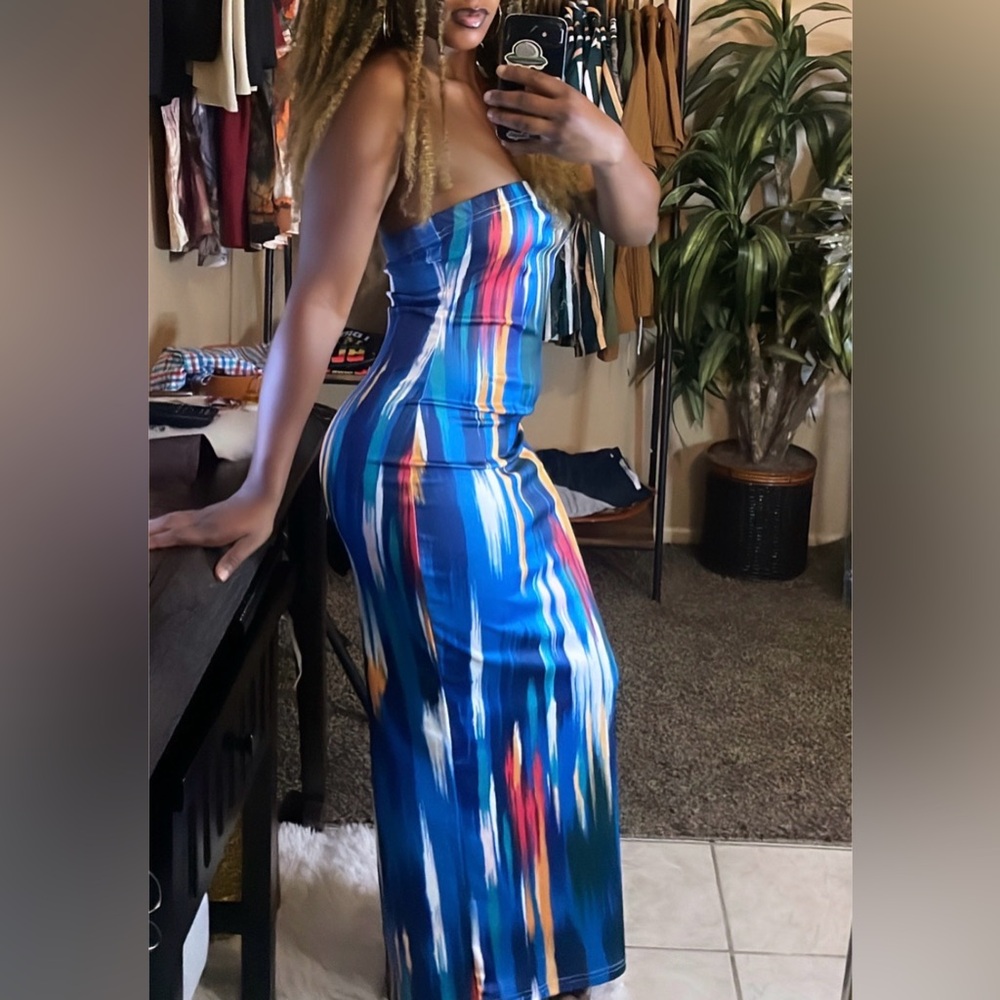 Colorful Strapless Maxi Dress